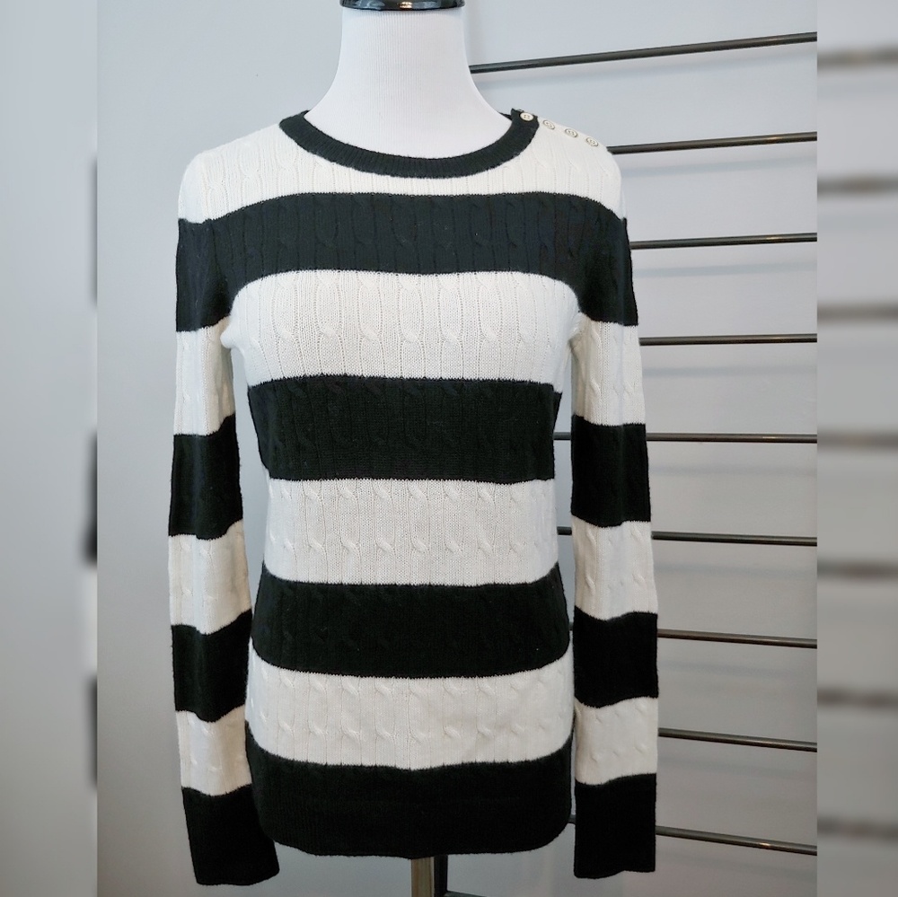 Talbots Black and White Stripe Cable Knit sweater